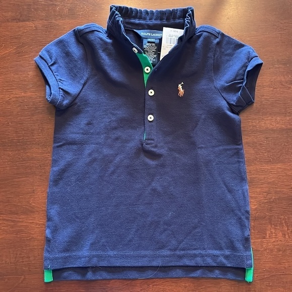 Brand New Polo Ralph Lauren Navy Blue Polo Shirt Ruffle Collar Embroidered Pony - Picture 5 of 10